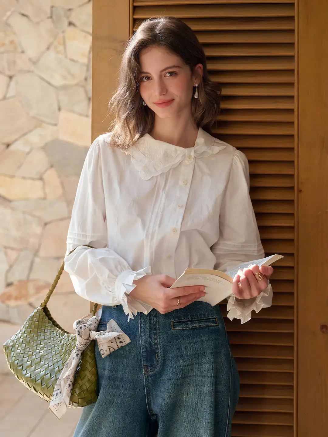 Adele Tie Collar Cotton Blouse