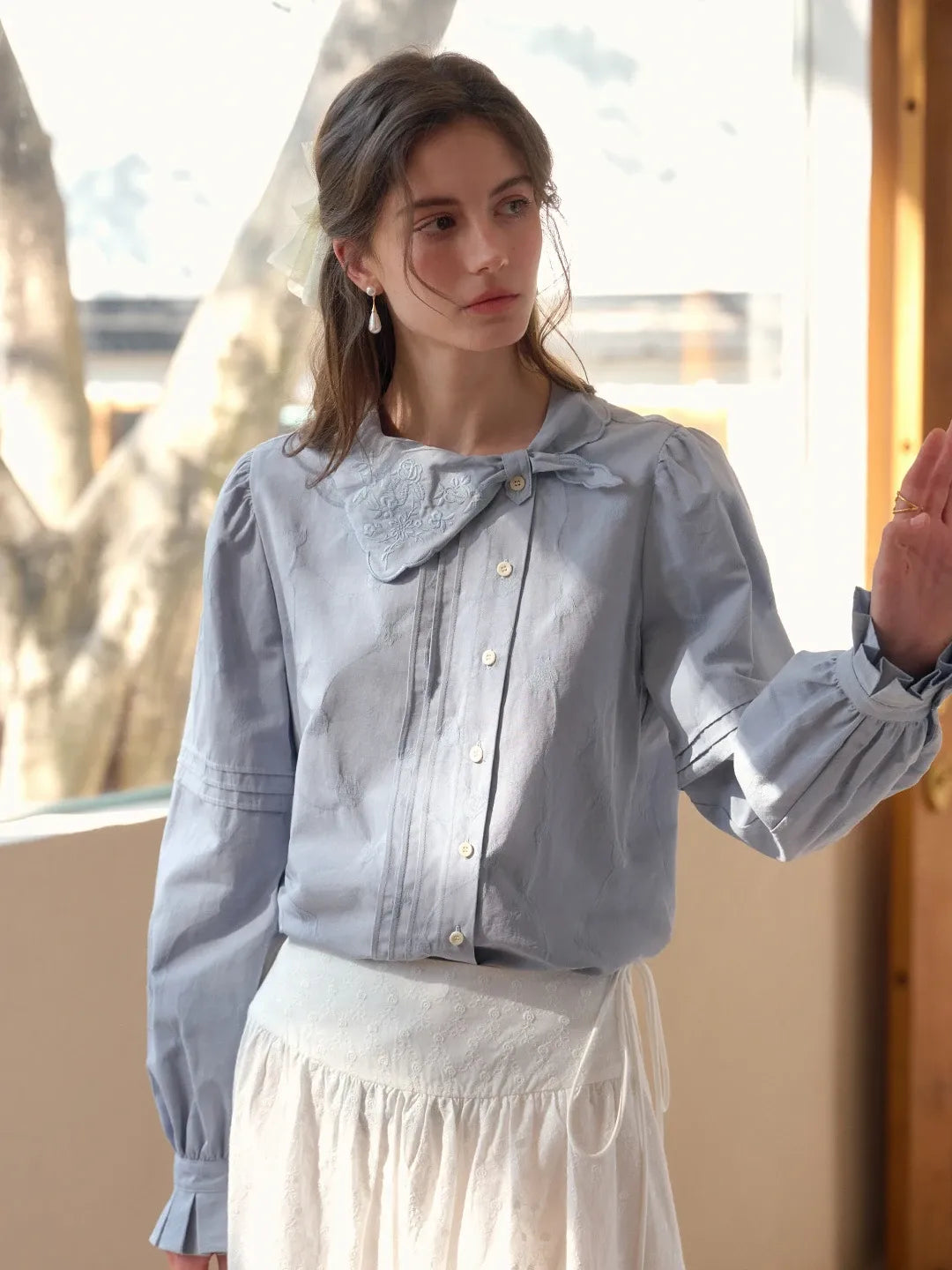 Adele Tie Collar Cotton Blouse