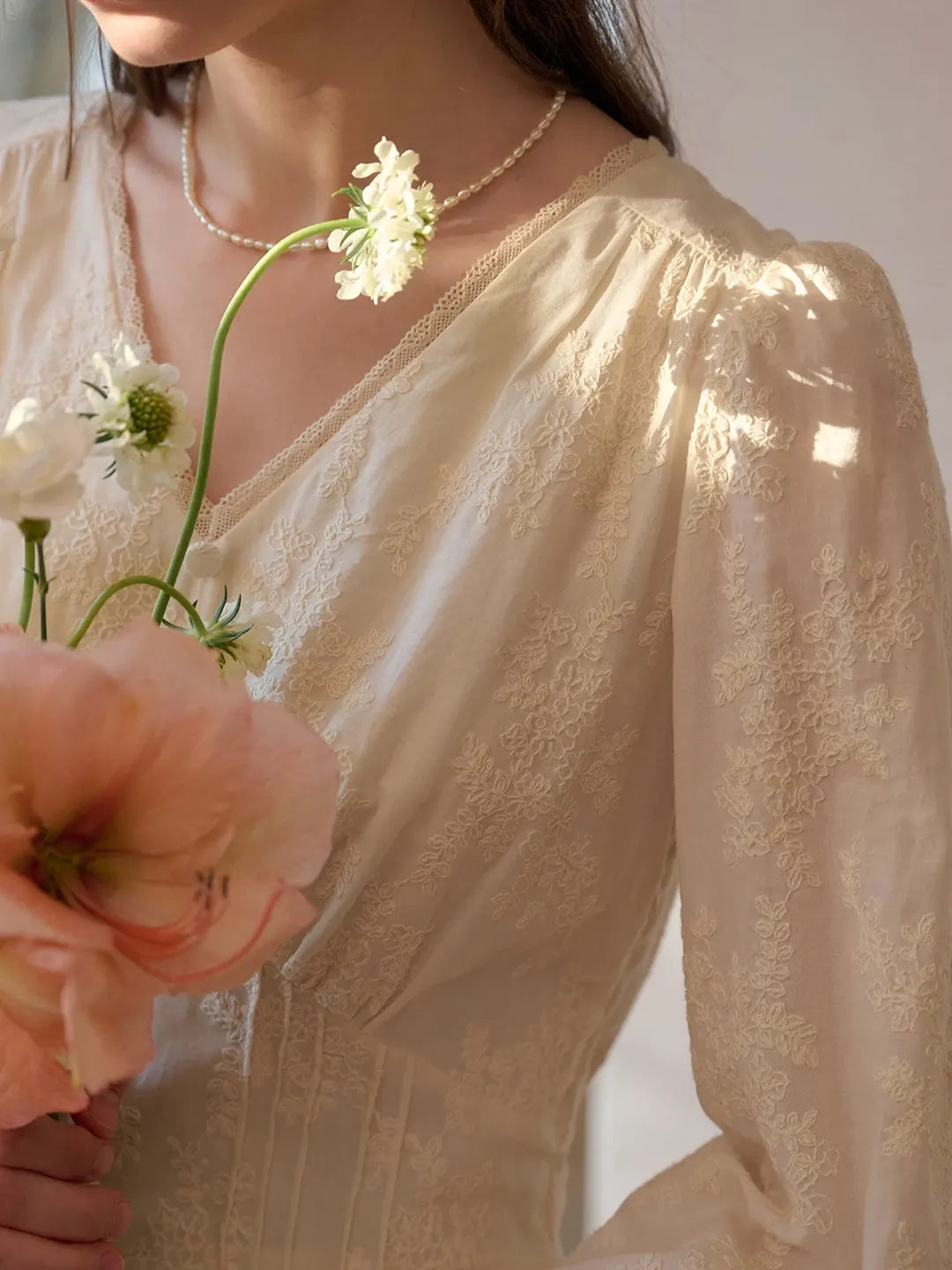 Rosalina V-Neck Embroidery Cotton Dress