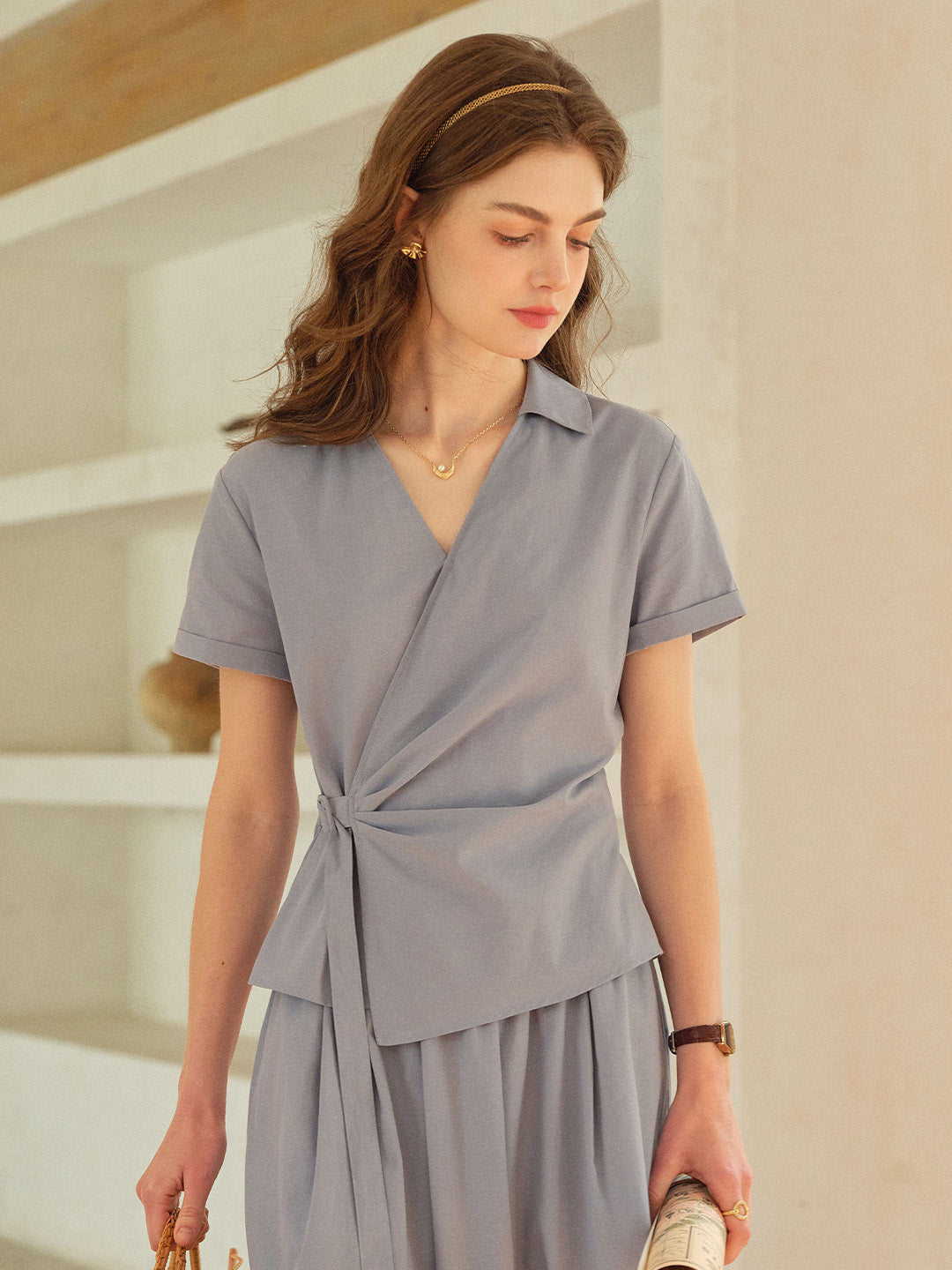 Cassia V-Neck Cotton Blouse