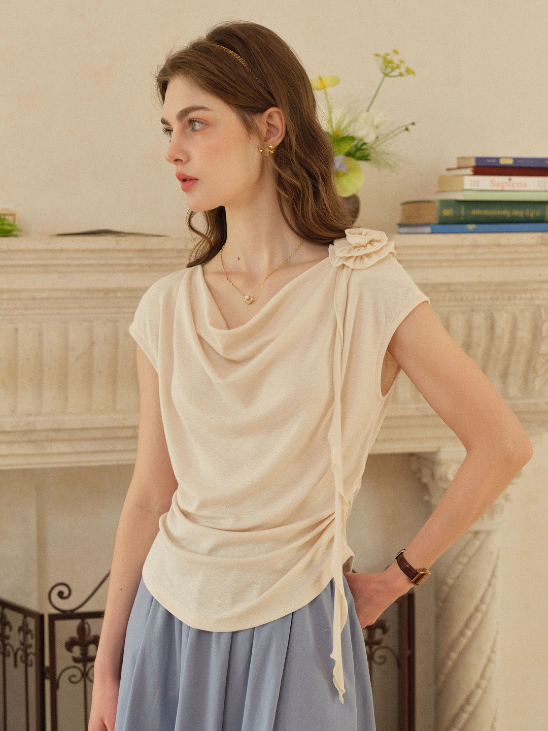 Ellianna Cowl Neck Cotton Top