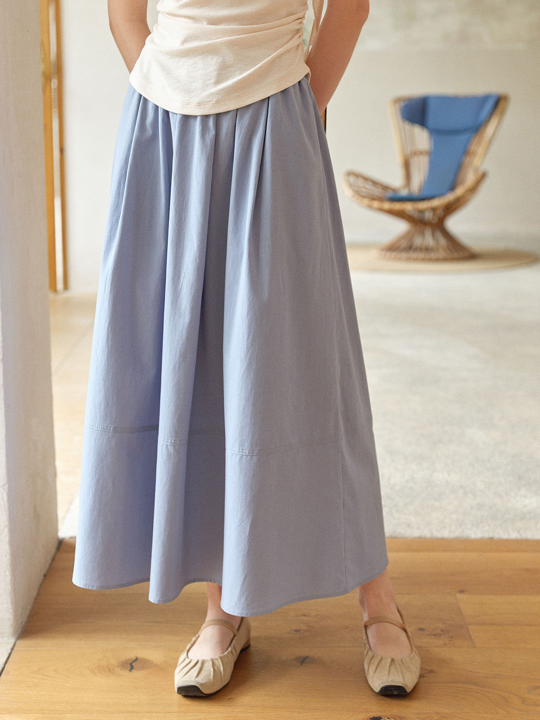 Cassia Pleated Midi Cotton Skirt