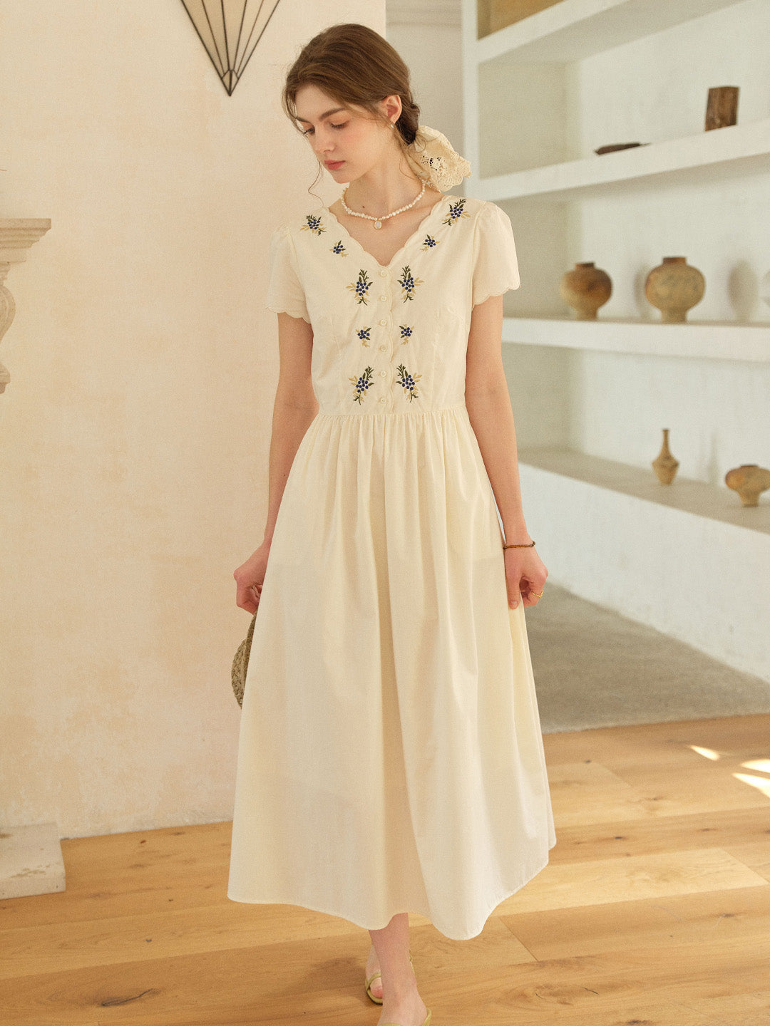 Allison V-Neck Embroidered 100% Cotton Dress