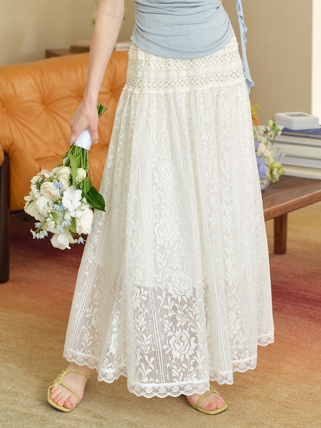 Kensley Lace-Embroidered Hollow Cotton Skirt