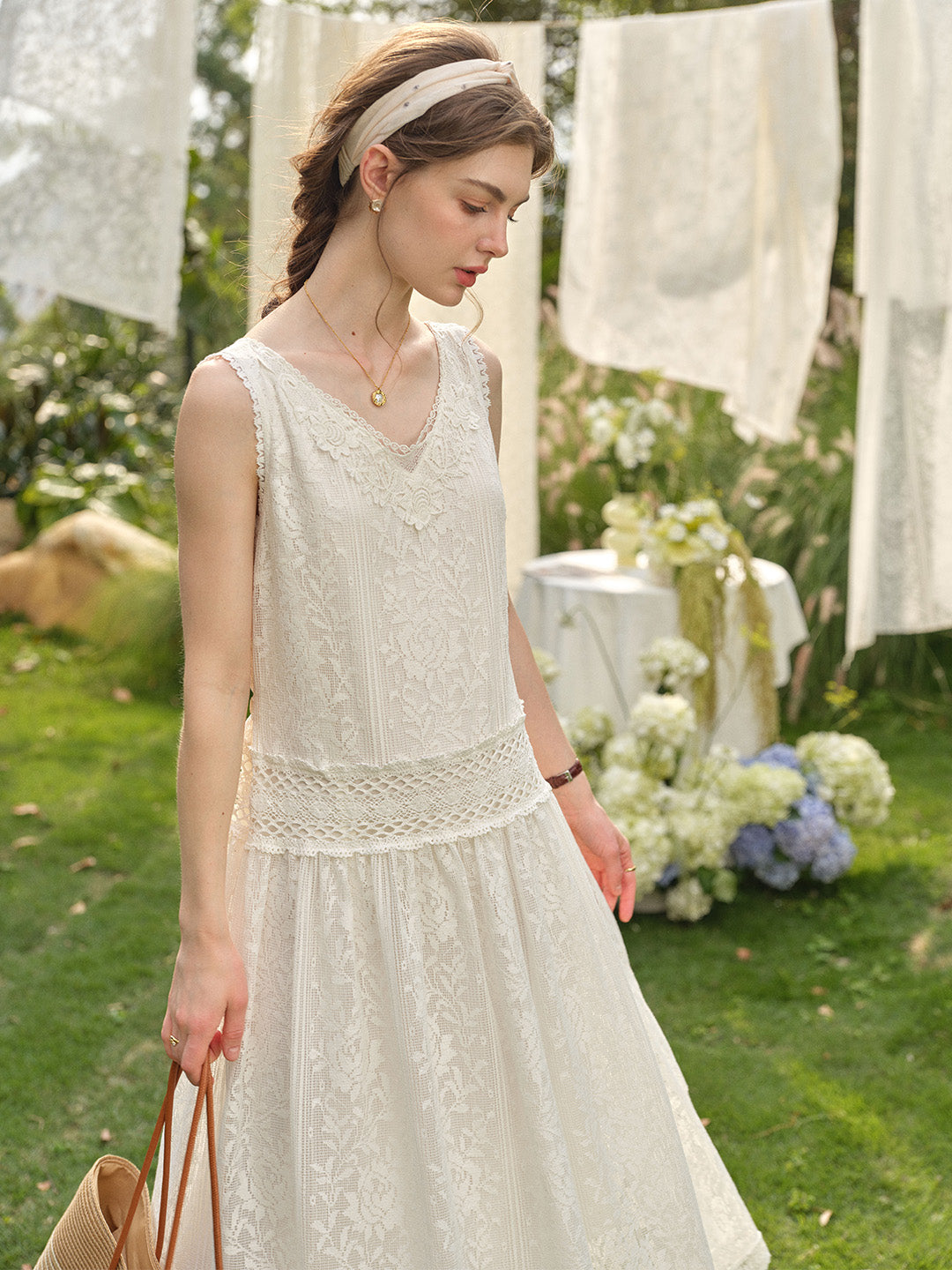 Elise Lace-Embroidered Hollow Cotton Dress