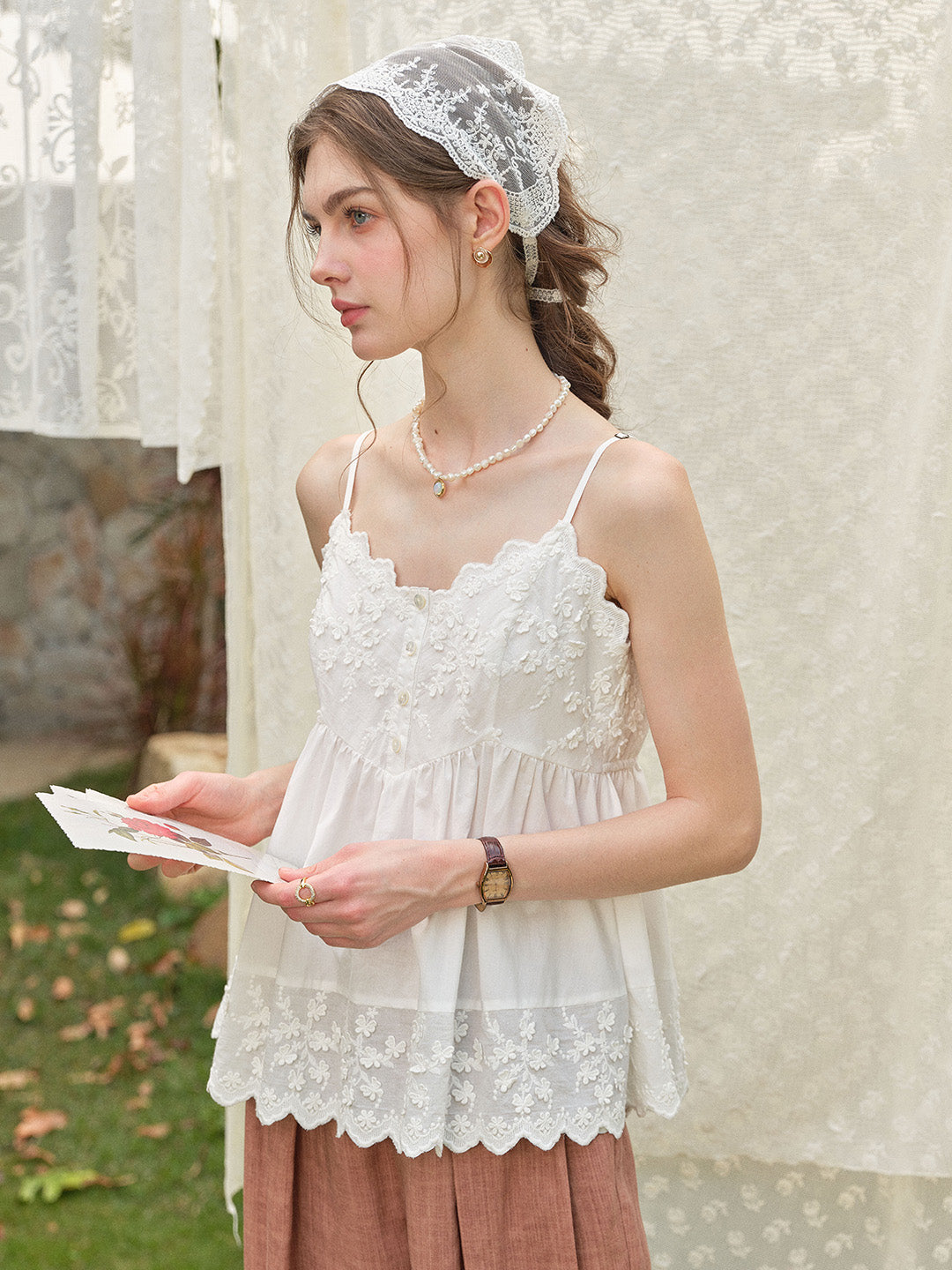 Myla Lace-Embroidered 100% Cotton Top