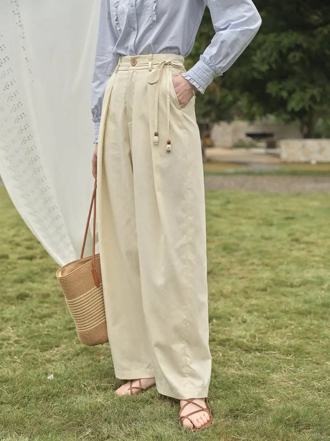 Quincy Pleated Cotton Trousers