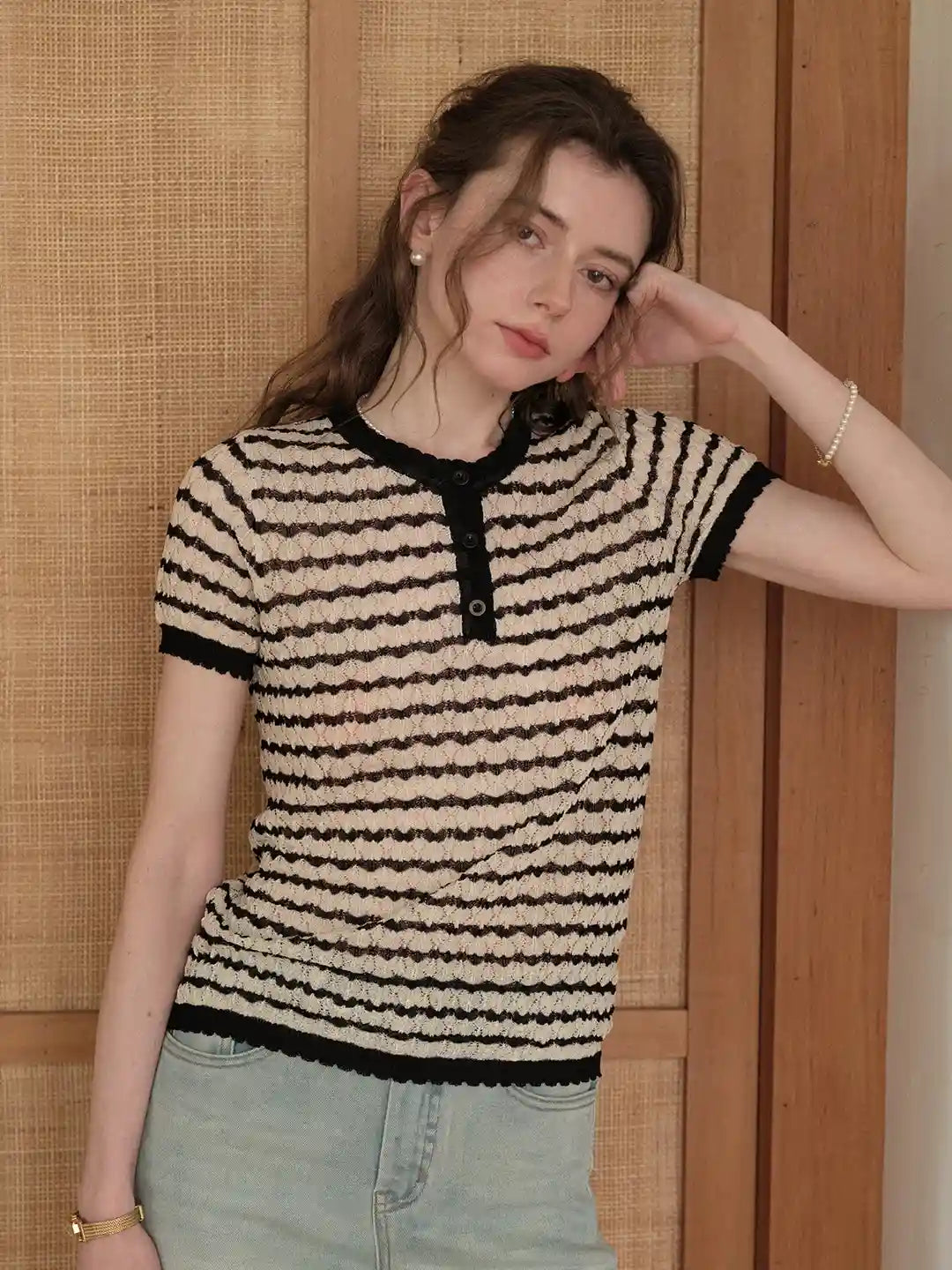 Mazie Round Neck Stripes Blouse