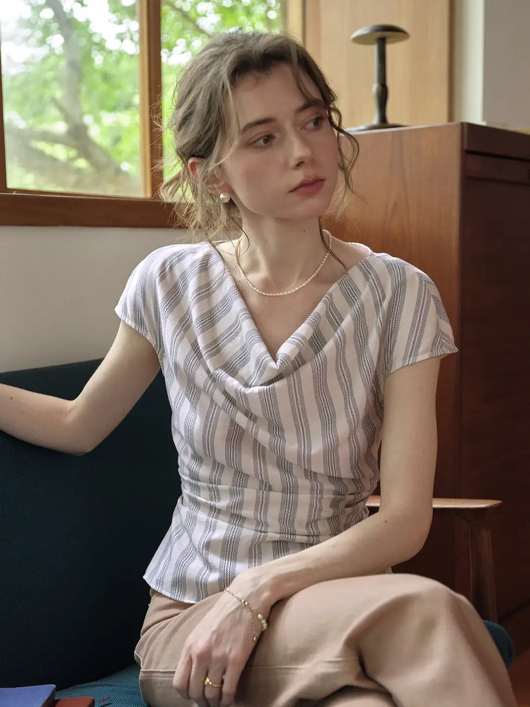 Saoirse Cowl Neck Stripes Blouse