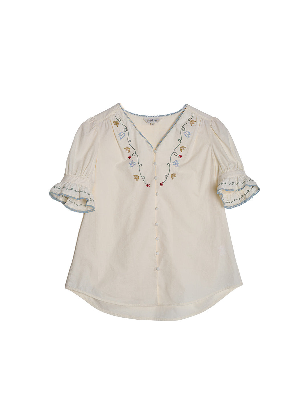 Violette V-Neck Flora Embroidered 100%Cotton Blouse