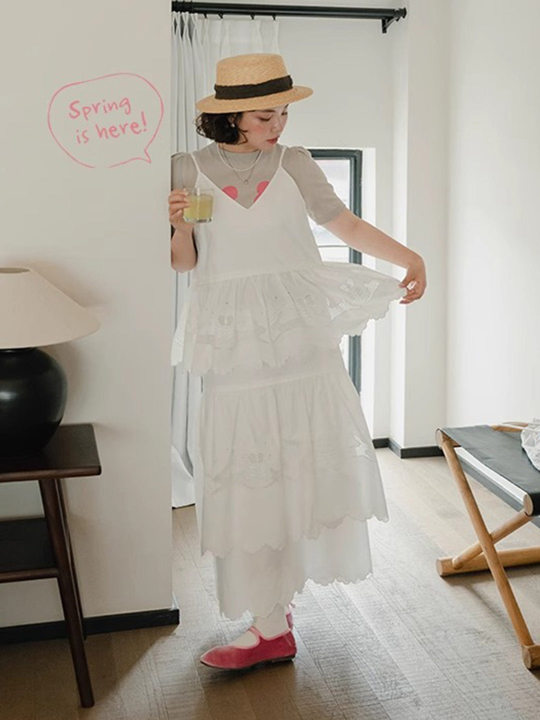 Chowxiaodou Puff-Sleeve Knit Linen T-Shirt