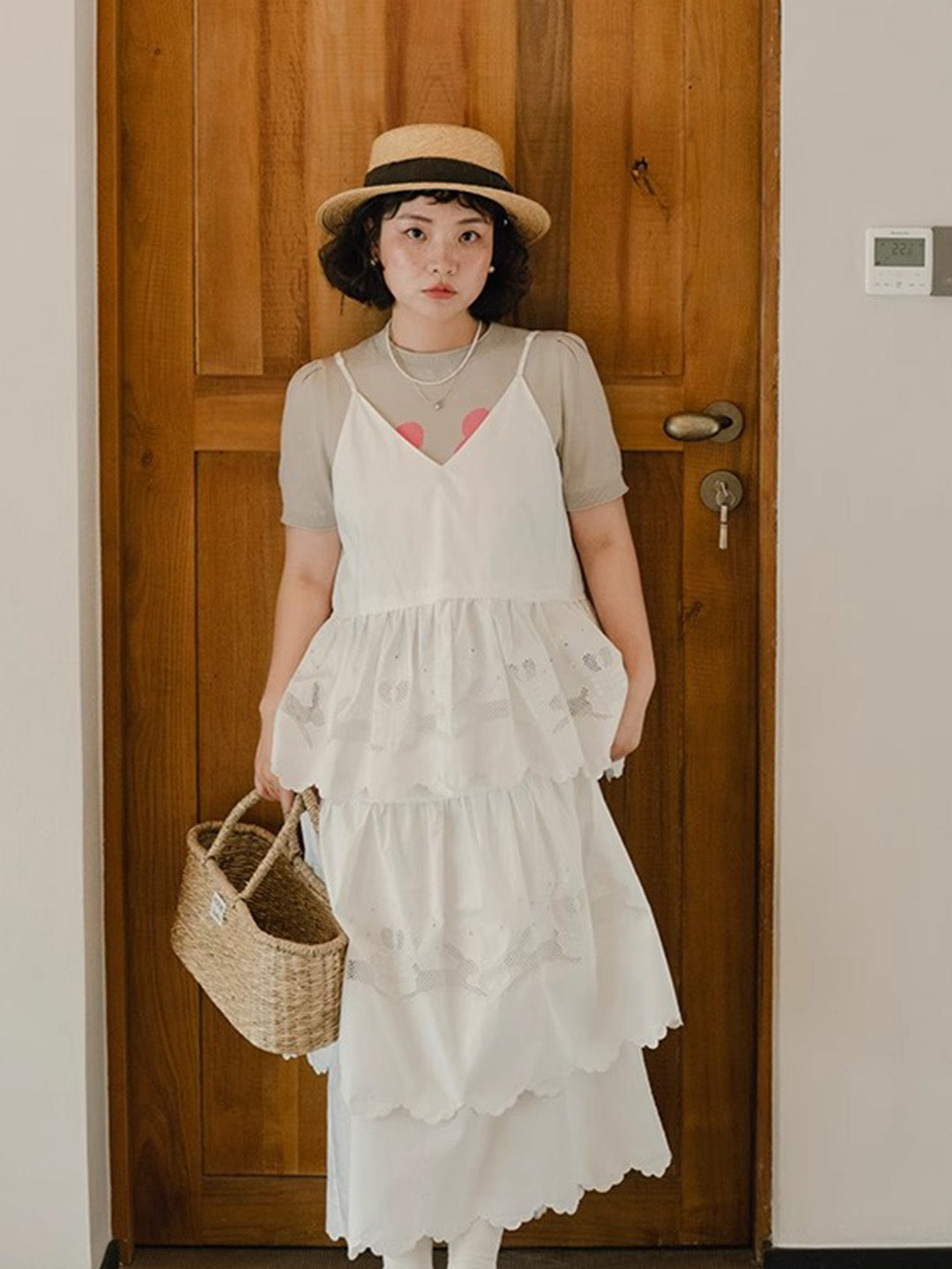 Chowxiaodou Puff-Sleeve Knit Linen T-Shirt