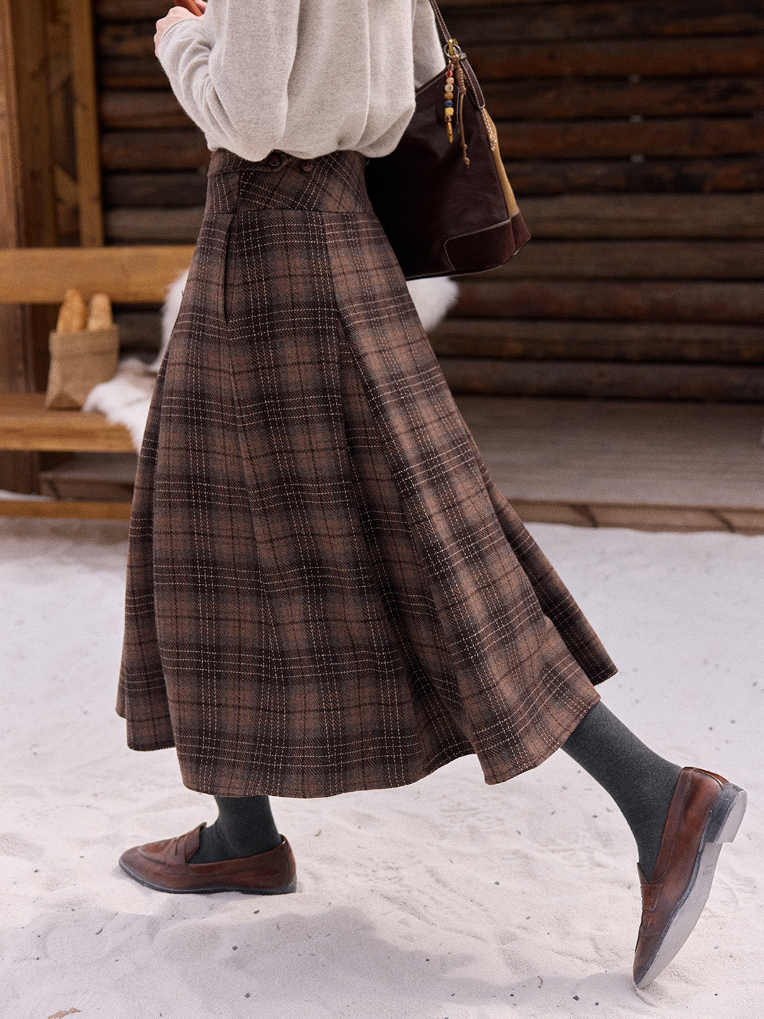 Emerald Plaid Wool Skirt