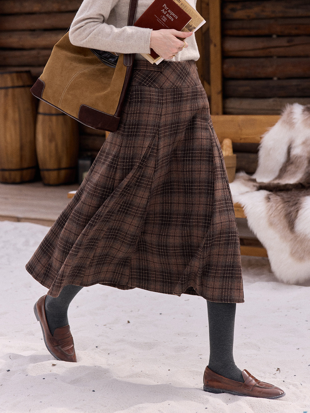 Emerald Plaid Wool Skirt