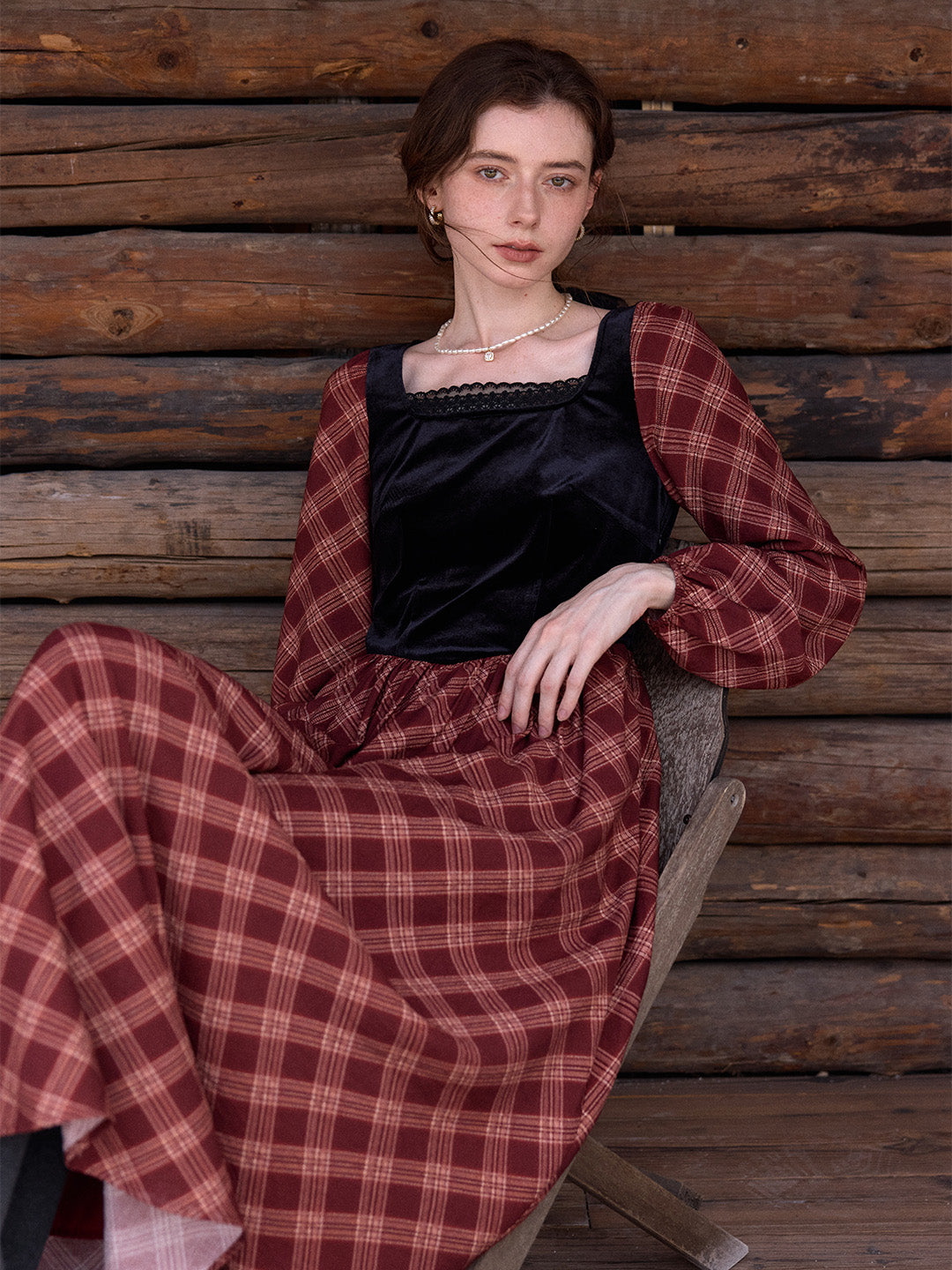 Charley Square Neck Plaid Dress