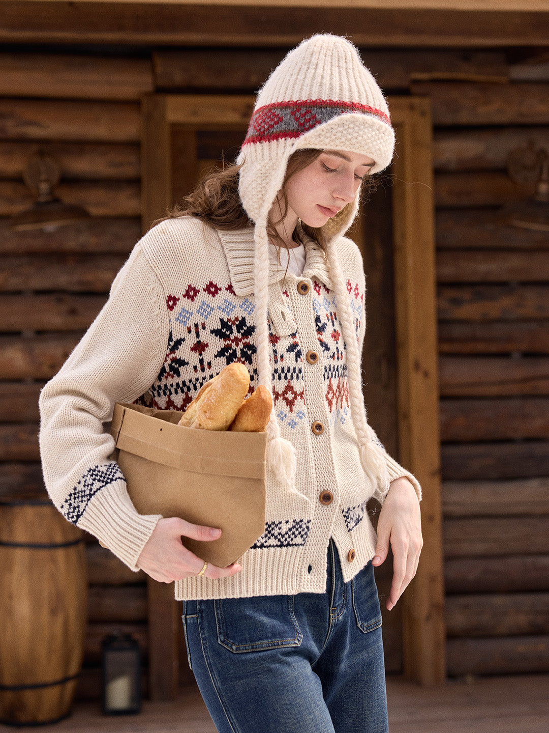 Madilynn Lapel Fair Isle Wool Cardigan