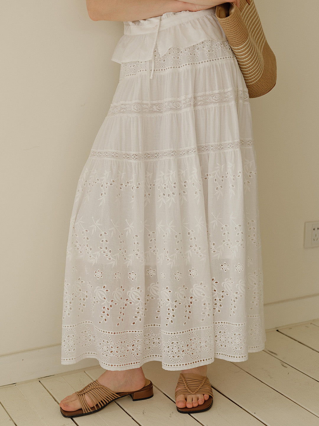 Samara Hollow Lace Embroidered 100% Cotton Skirt
