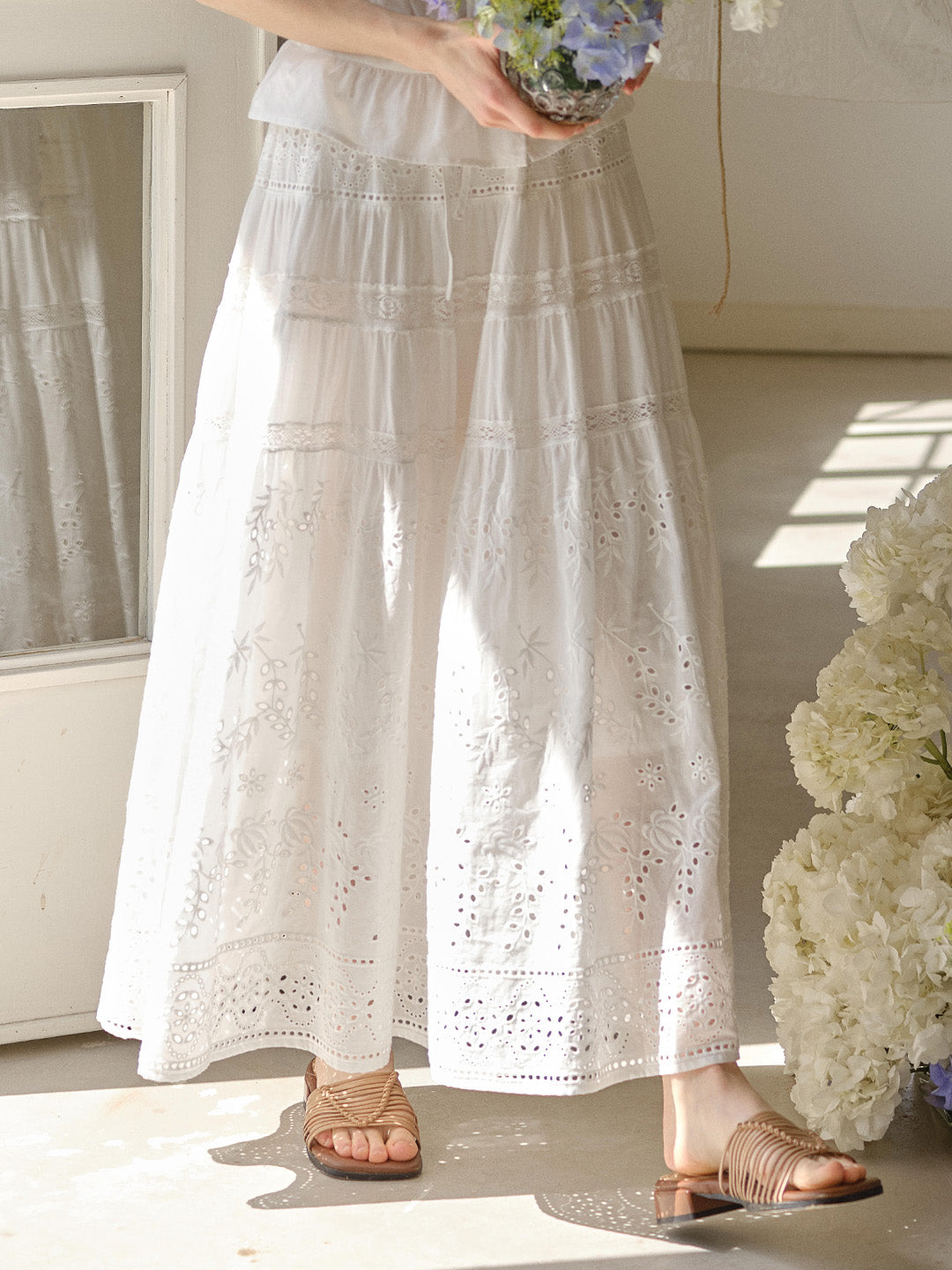 Samara Hollow Lace Embroidered 100% Cotton Skirt