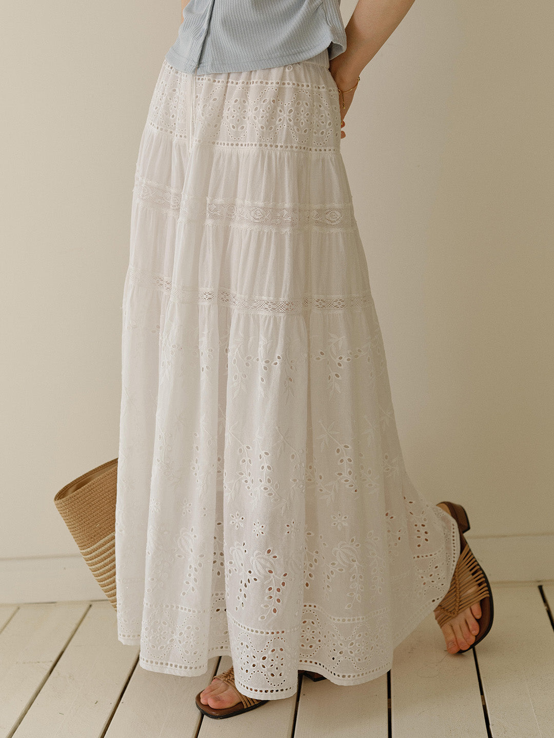 Samara Hollow Lace Embroidered 100% Cotton Skirt