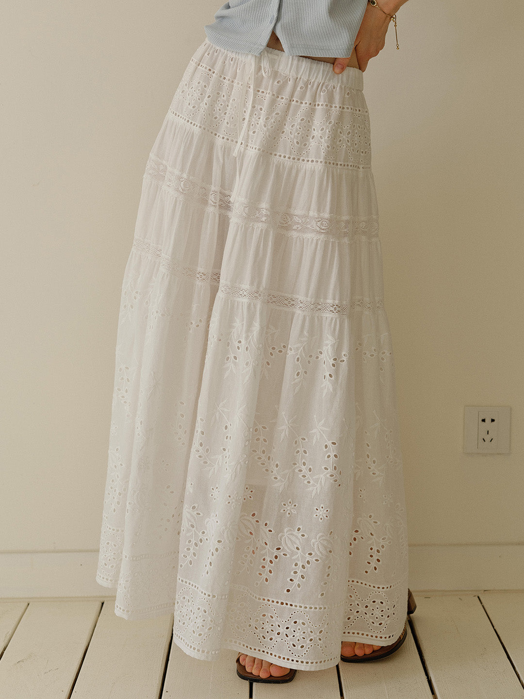 Samara Hollow Lace Embroidered 100% Cotton Skirt