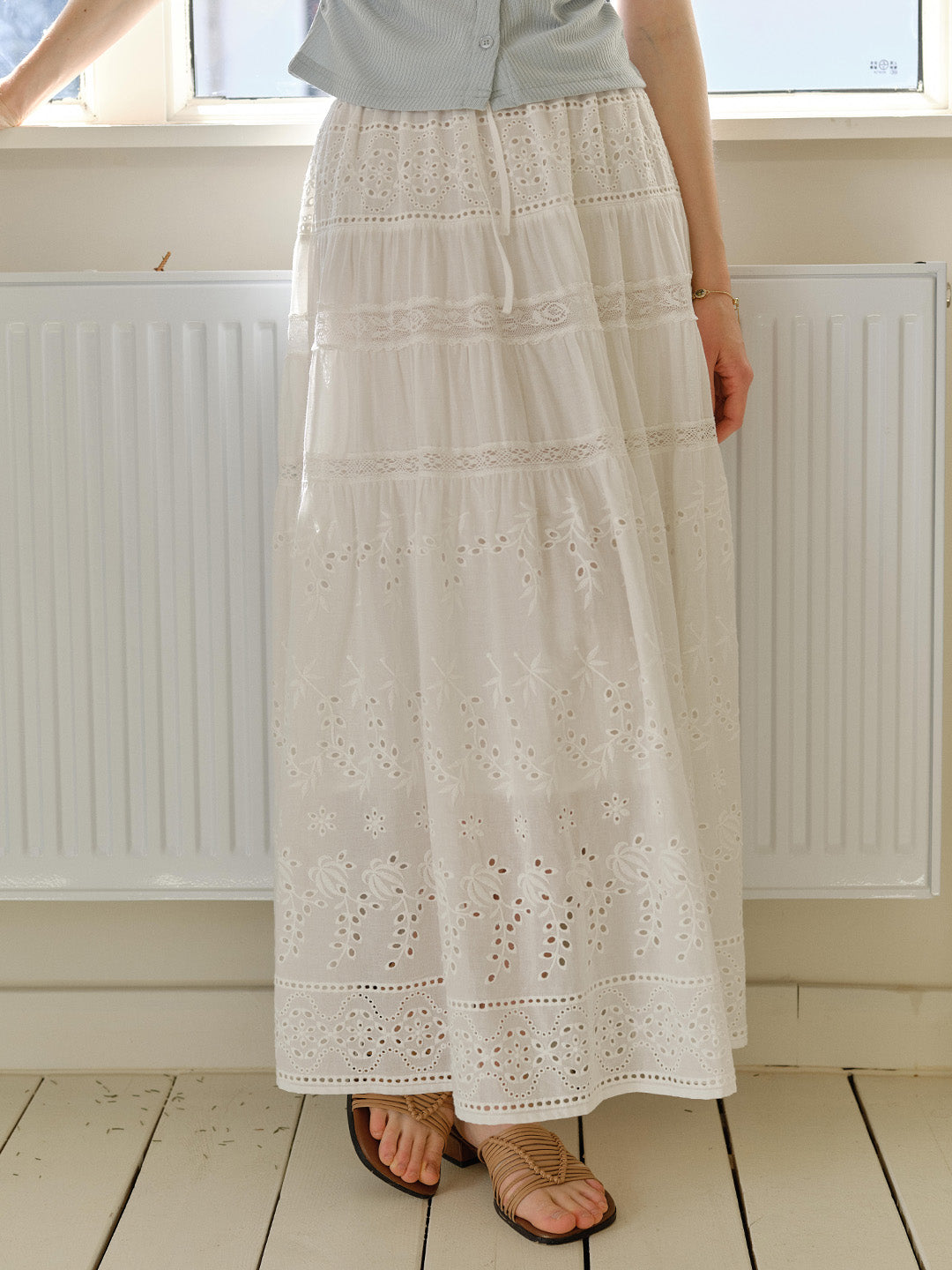 Samara Hollow Lace Embroidered 100% Cotton Skirt