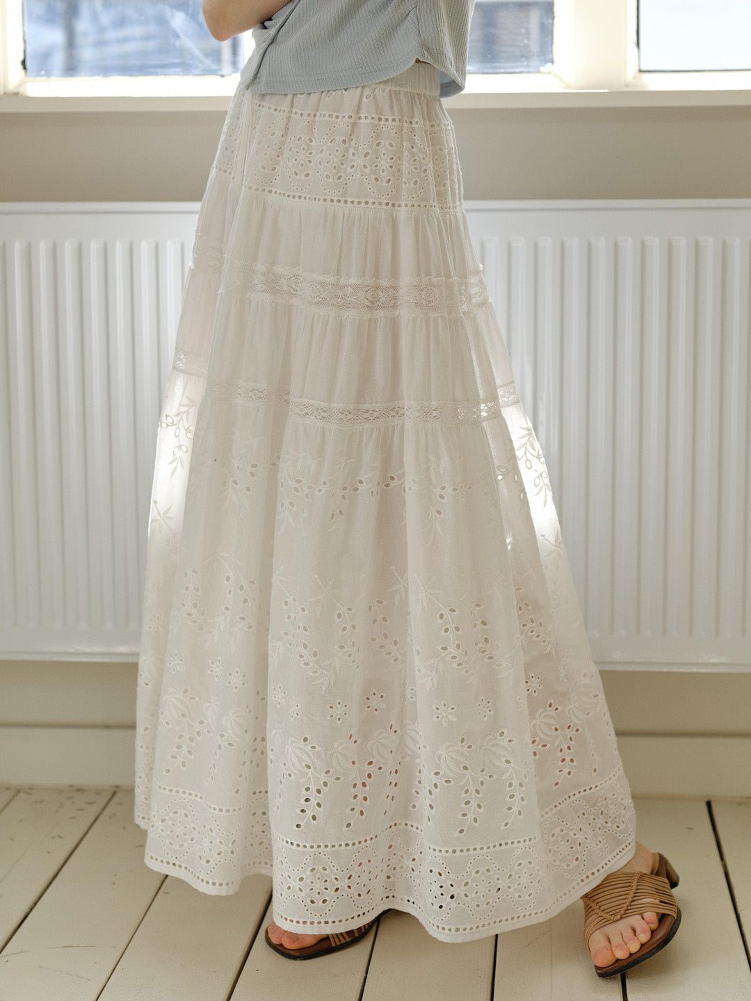 Samara Hollow Lace Embroidered 100% Cotton Skirt