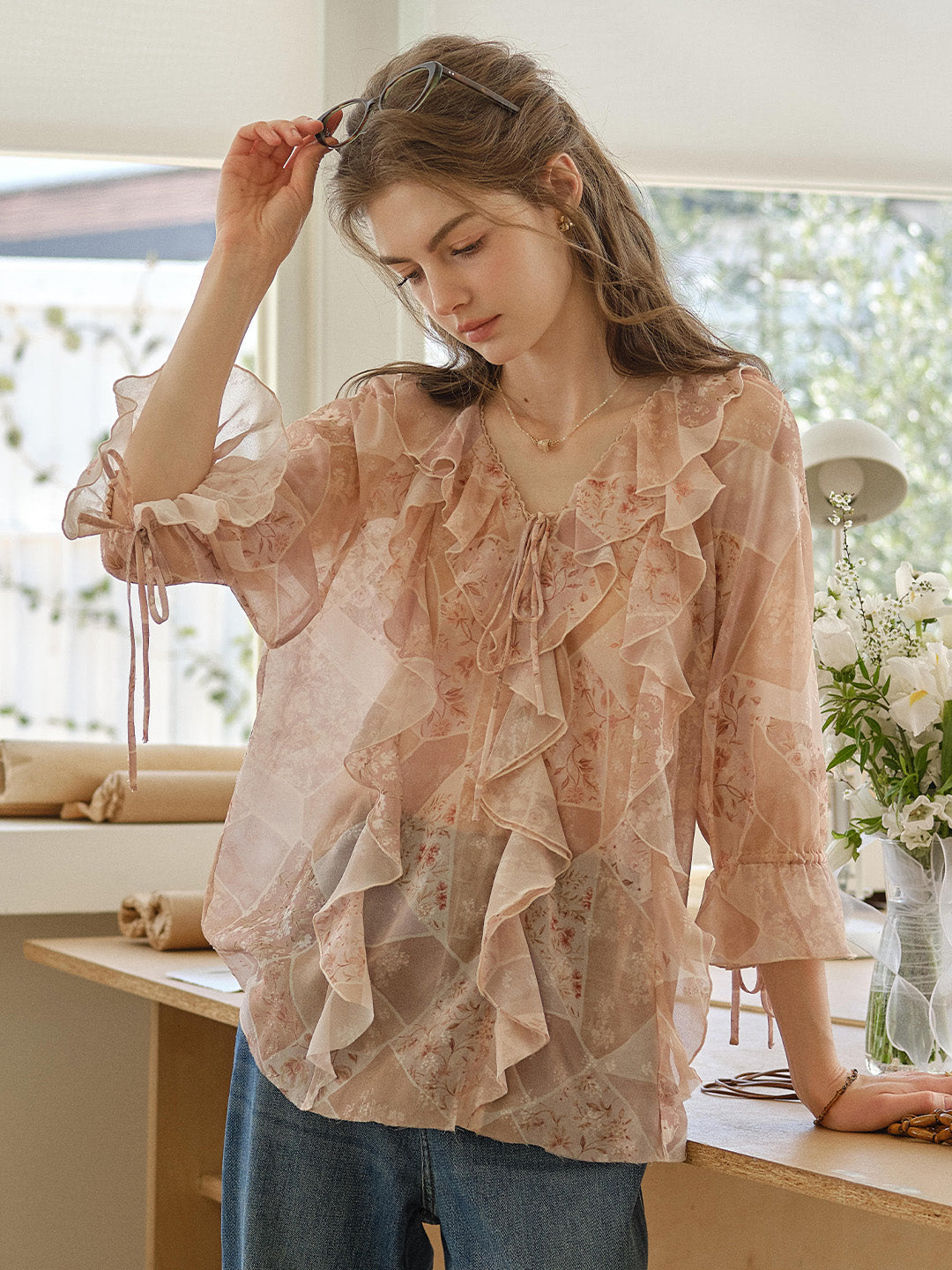 Marlowe Round Neck Ruffle Blouse