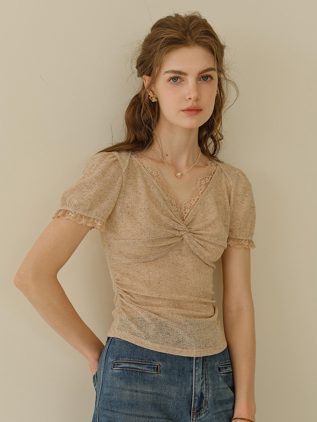 Mallory V-Neck Knotted Linen Blouse