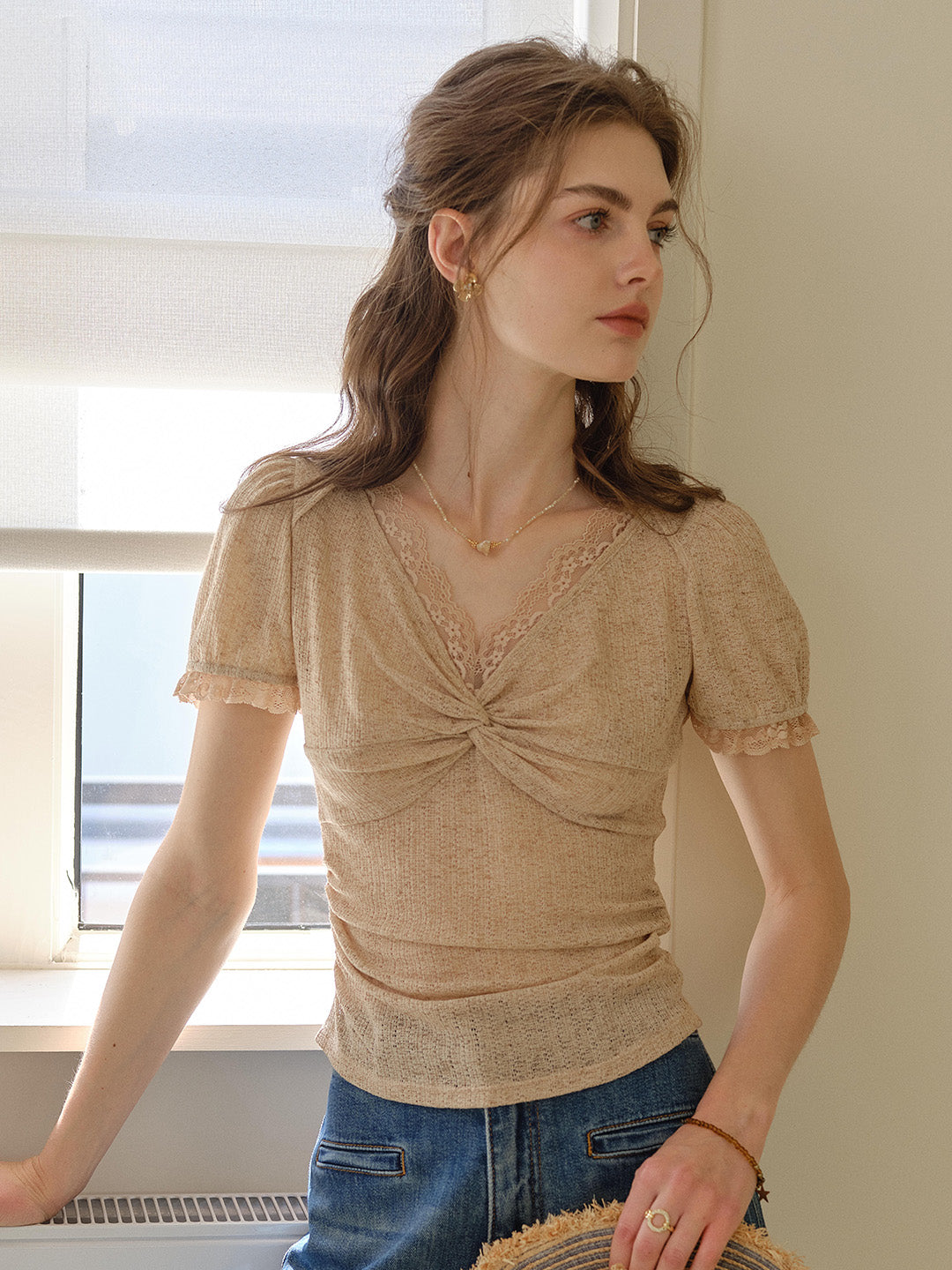 Mallory V-Neck Knotted Linen Blouse