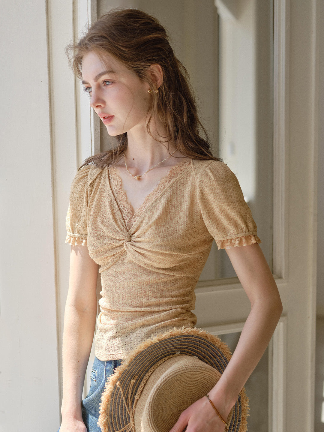 Mallory V-Neck Knotted Linen Blouse