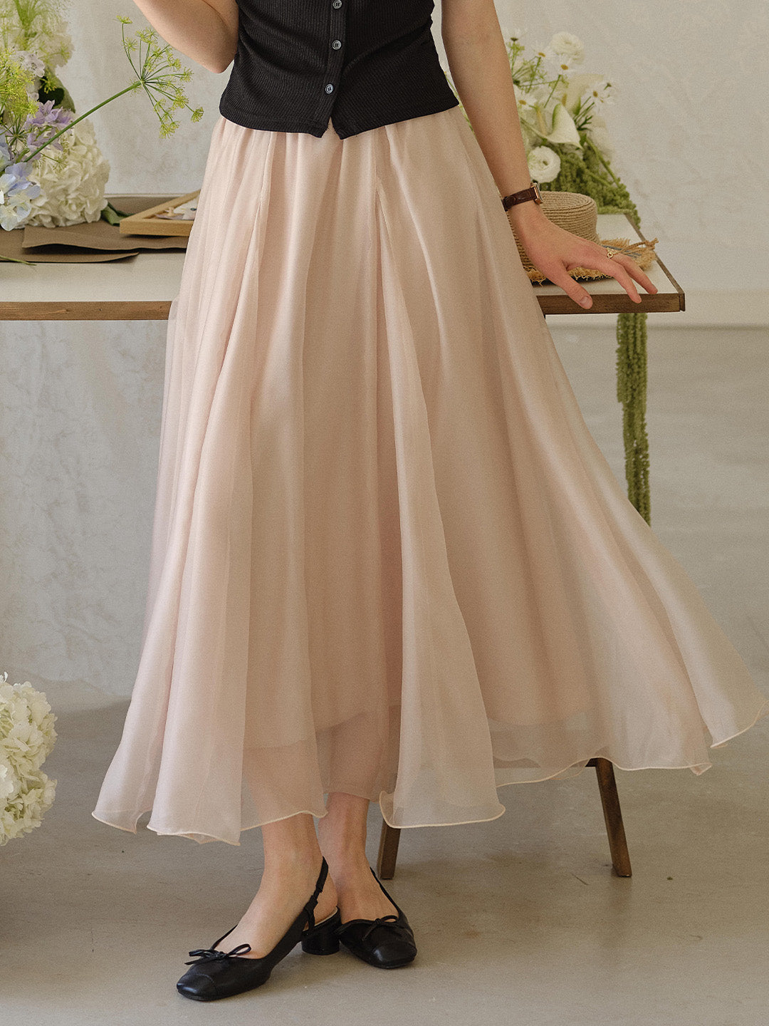 Helena Light-Knit Draping Maxi Skirt