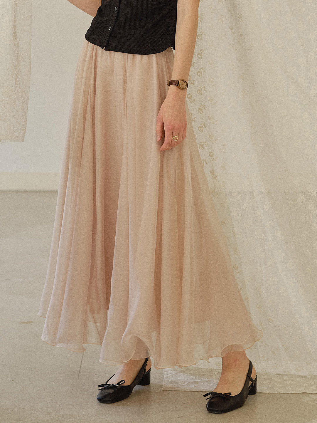 Helena Light-Knit Draping Maxi Skirt
