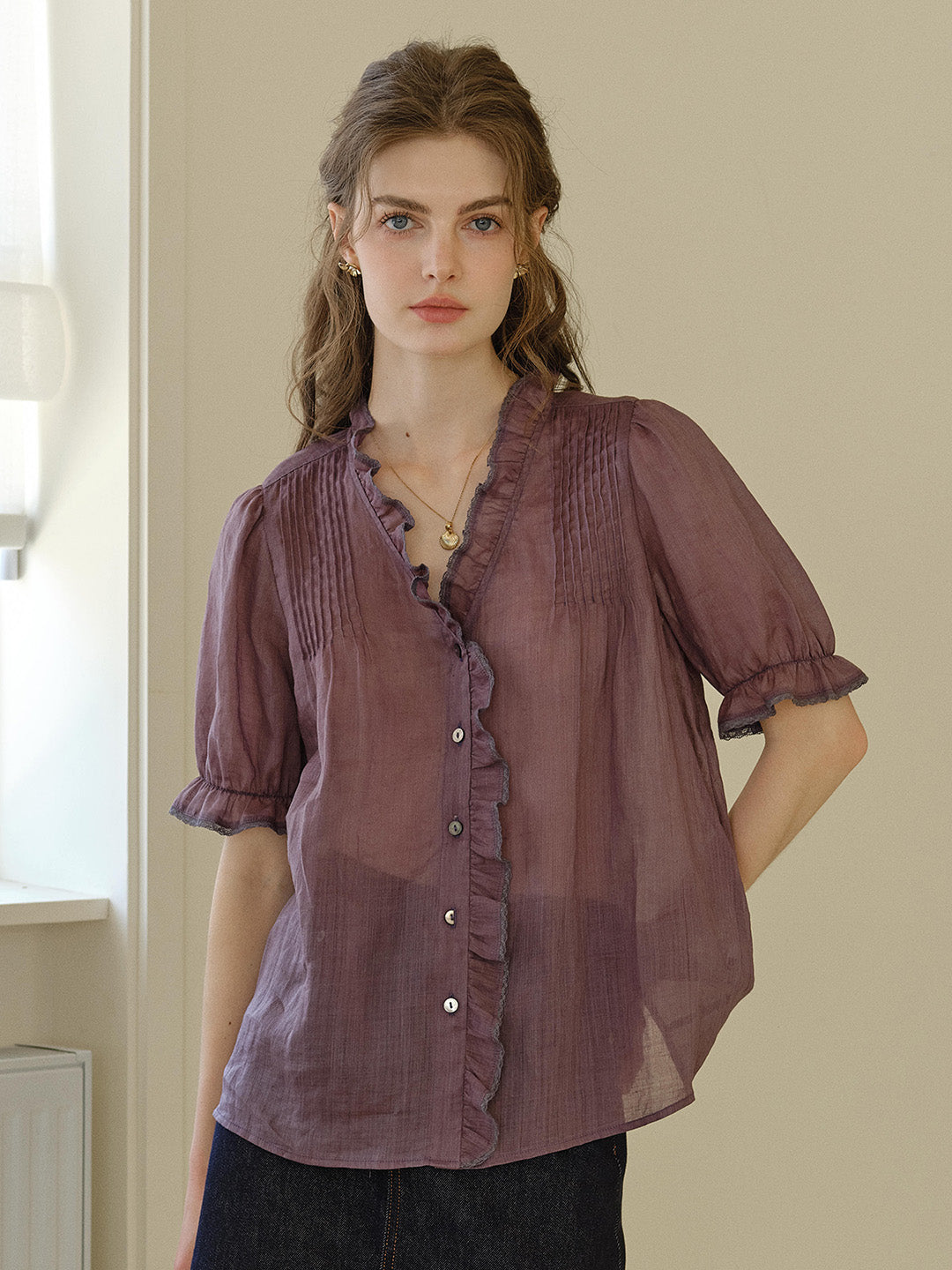 Harper Ruffle Collar 100% Ramie Blouse