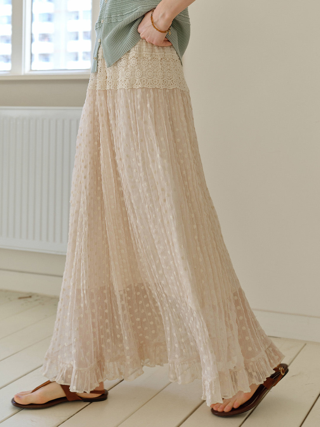 Genevieve Lace Trim Cotton Maxi Skirt