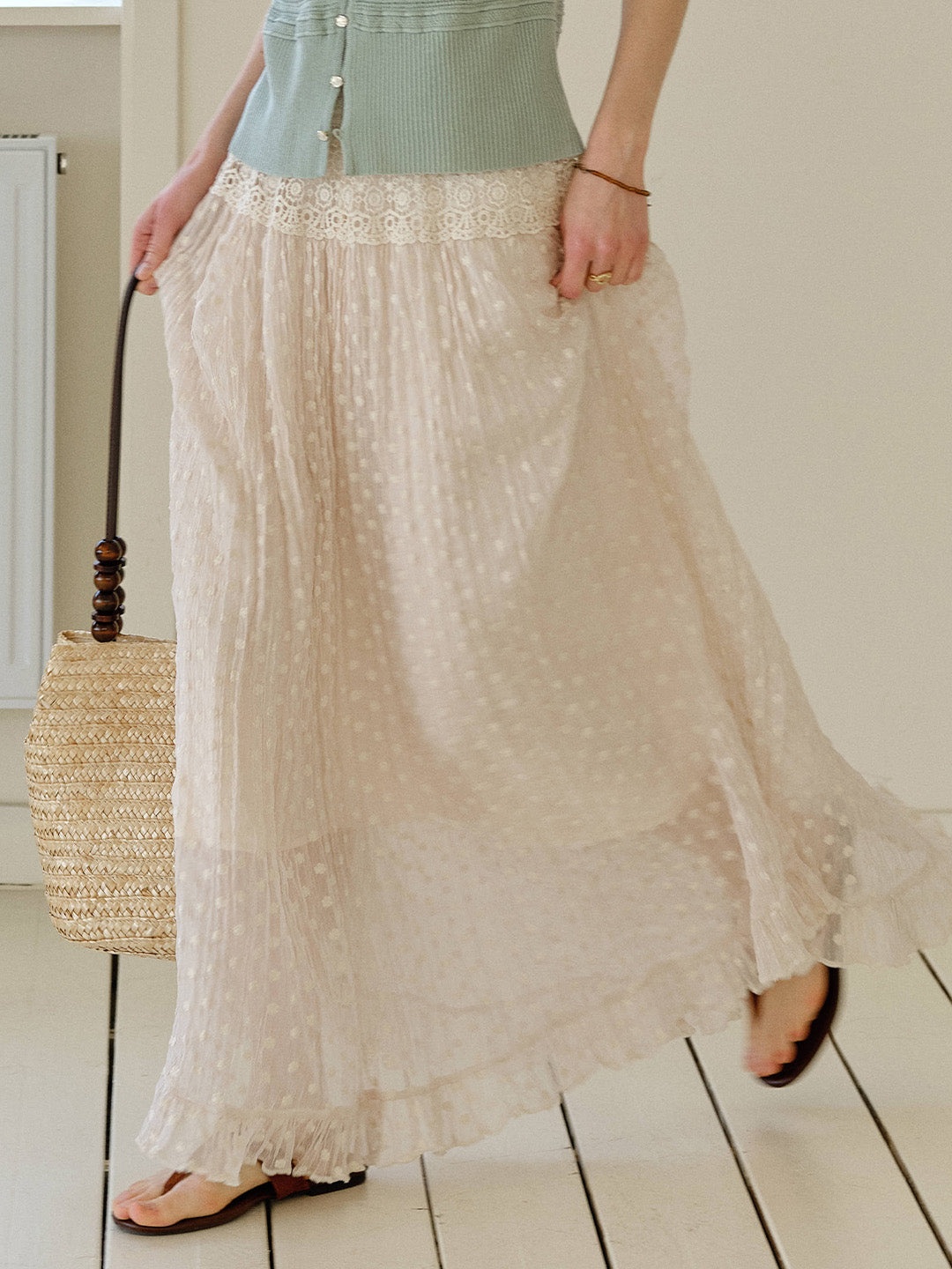 Genevieve Lace Trim Cotton Maxi Skirt