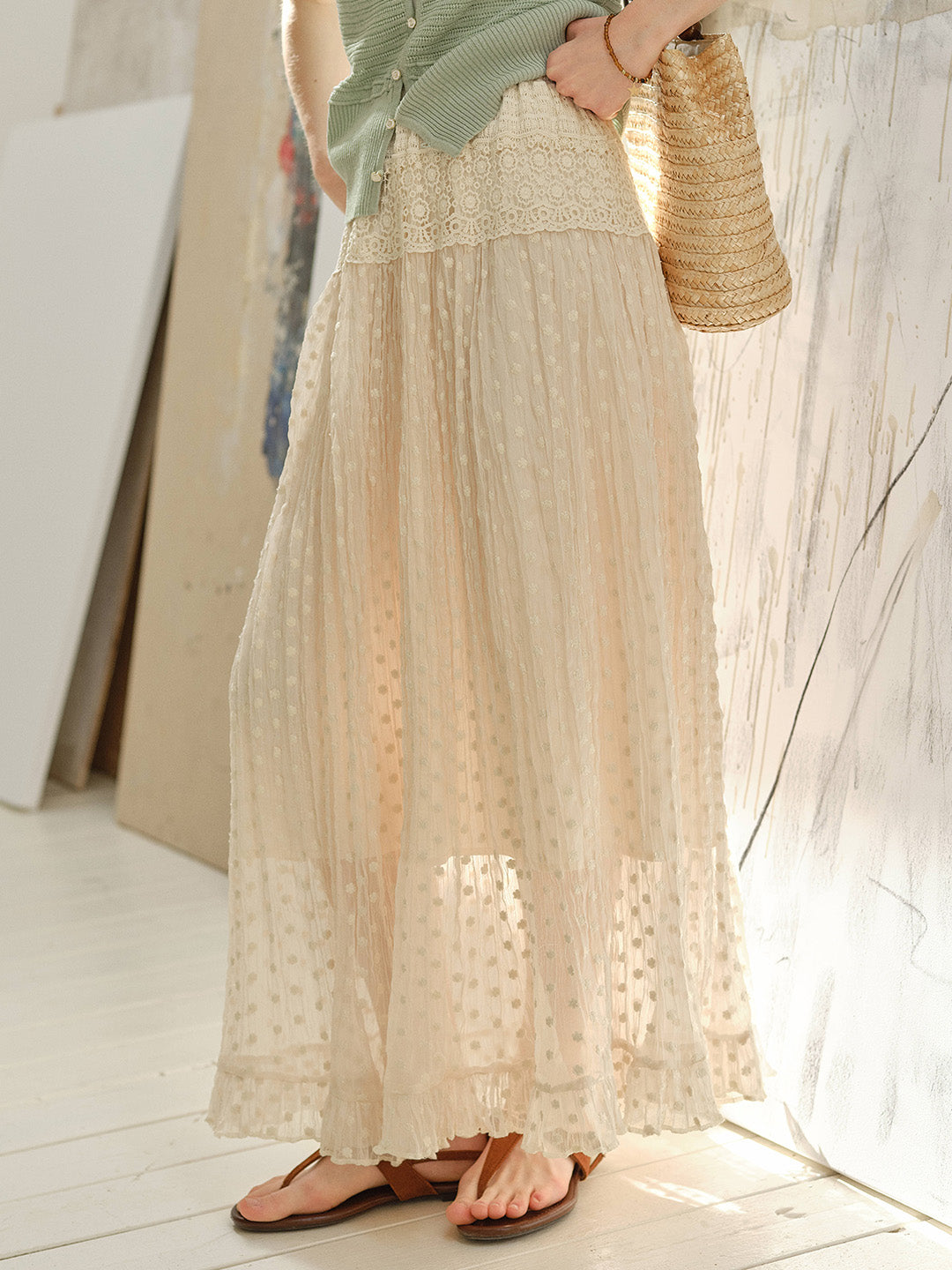 Genevieve Lace Trim Cotton Maxi Skirt