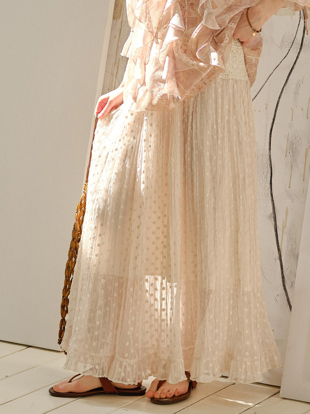 Genevieve Lace Trim Cotton Maxi Skirt