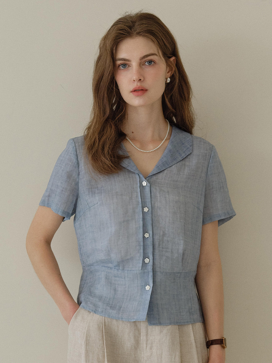 Emily V-Neck Ramie Blouse