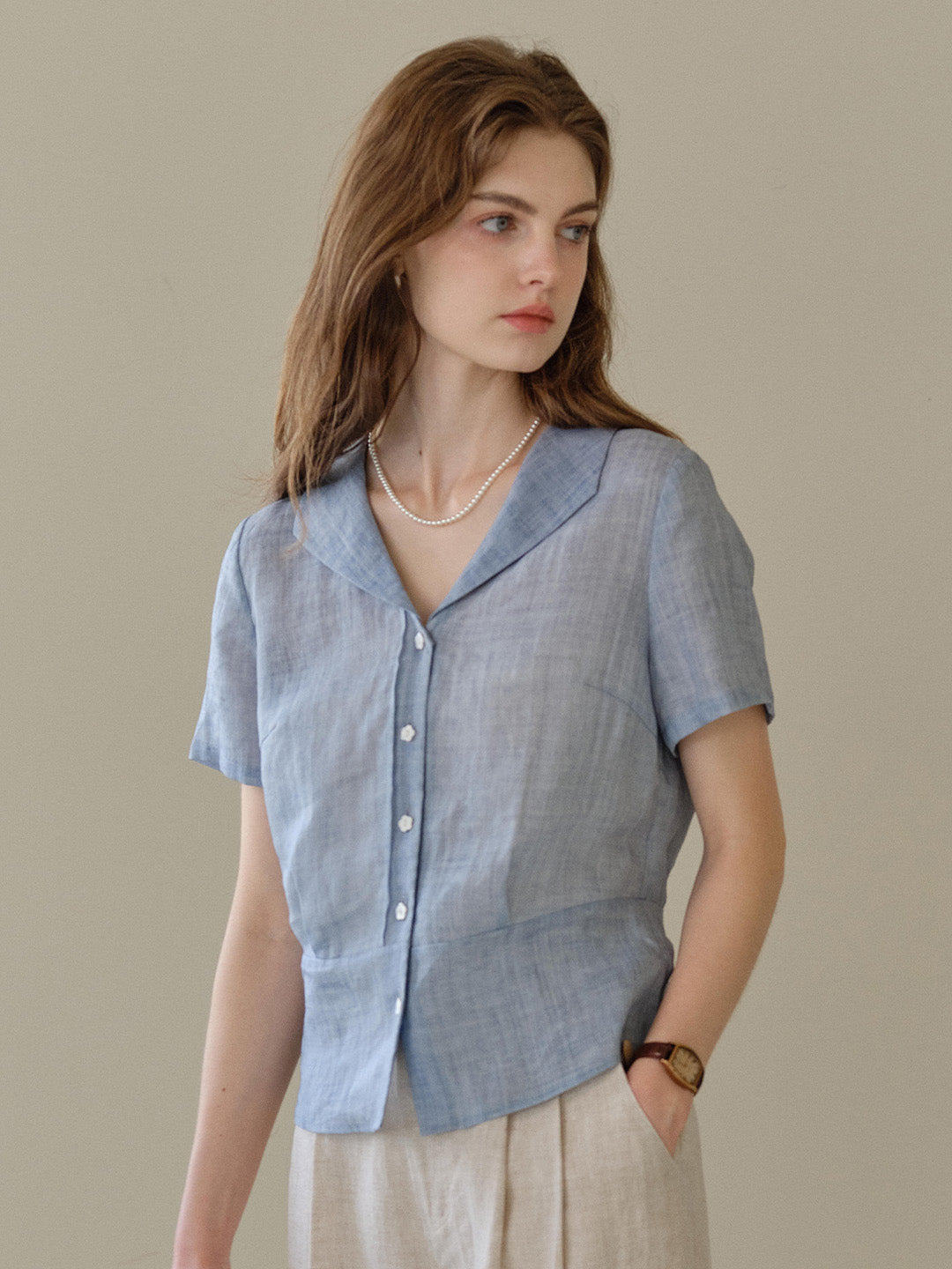 Emily V-Neck Ramie Blouse