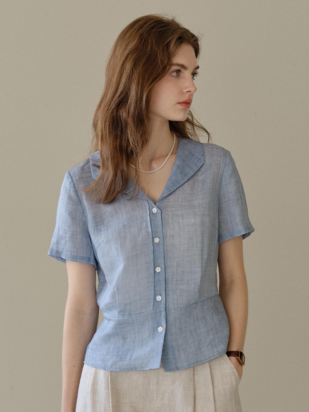 Emily V-Neck Ramie Blouse