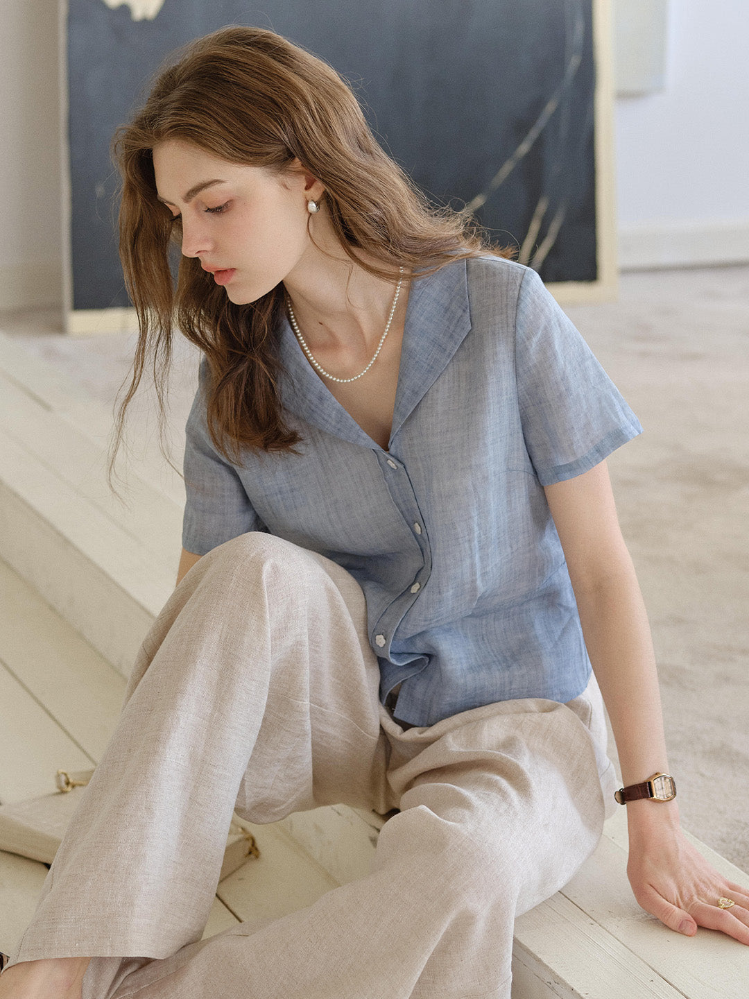 Emily V-Neck Ramie Blouse