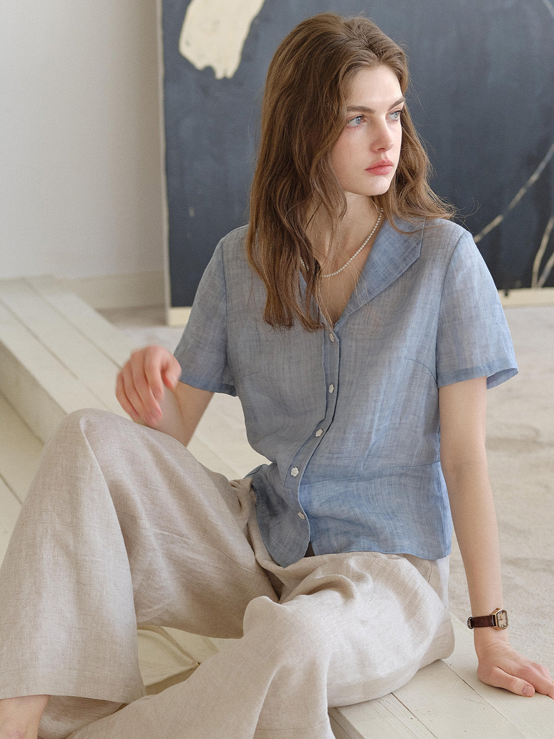 Emily V-Neck Ramie Blouse