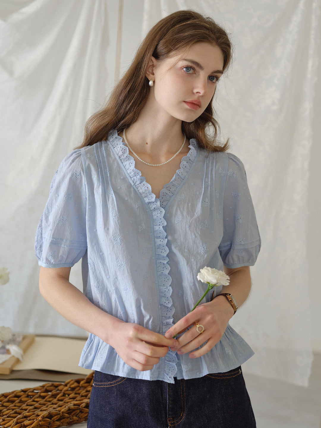 Olivia V- Neck 100%Cotton Blouse