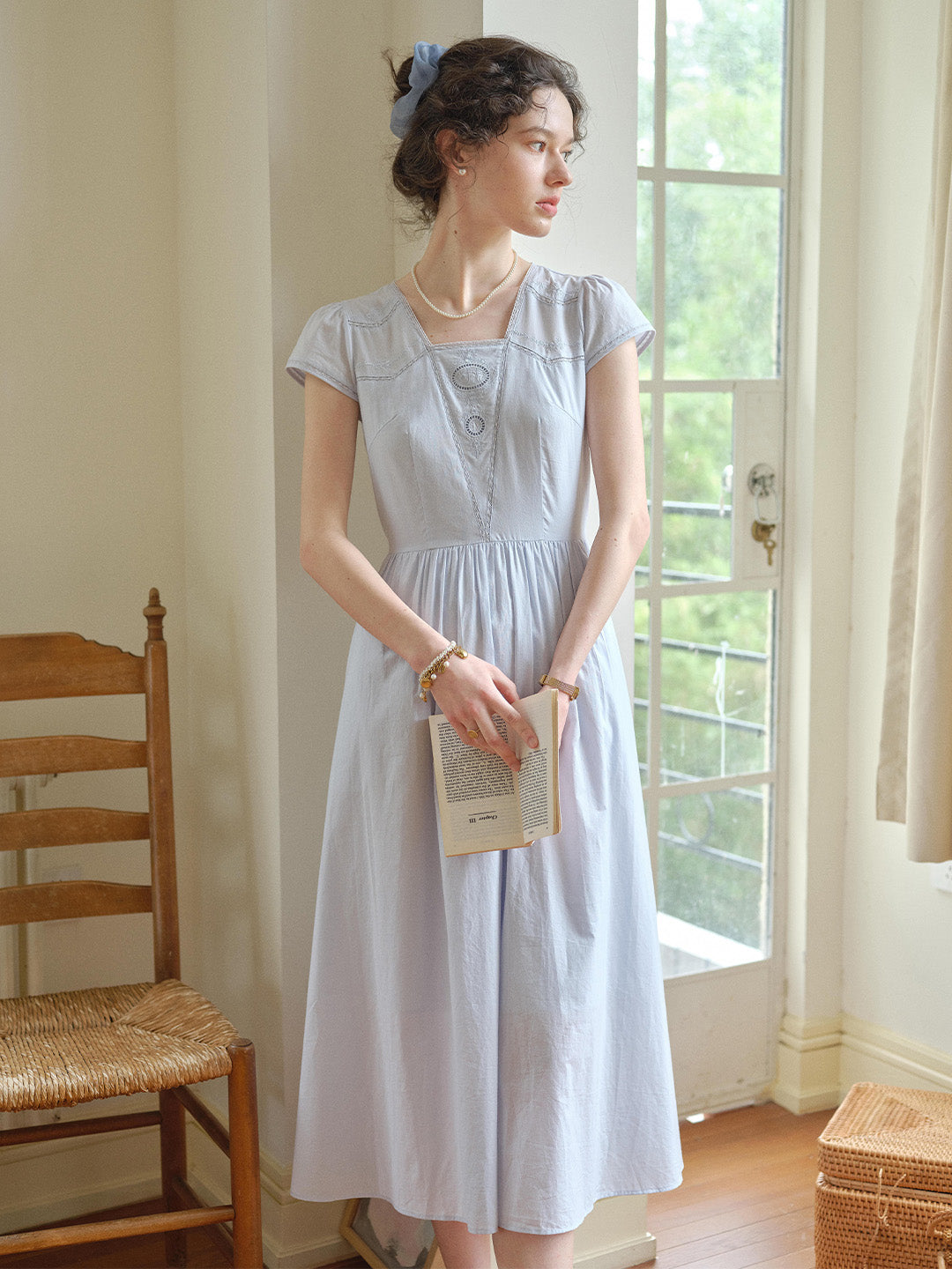 Kaia Square Neck Embroidery Dress