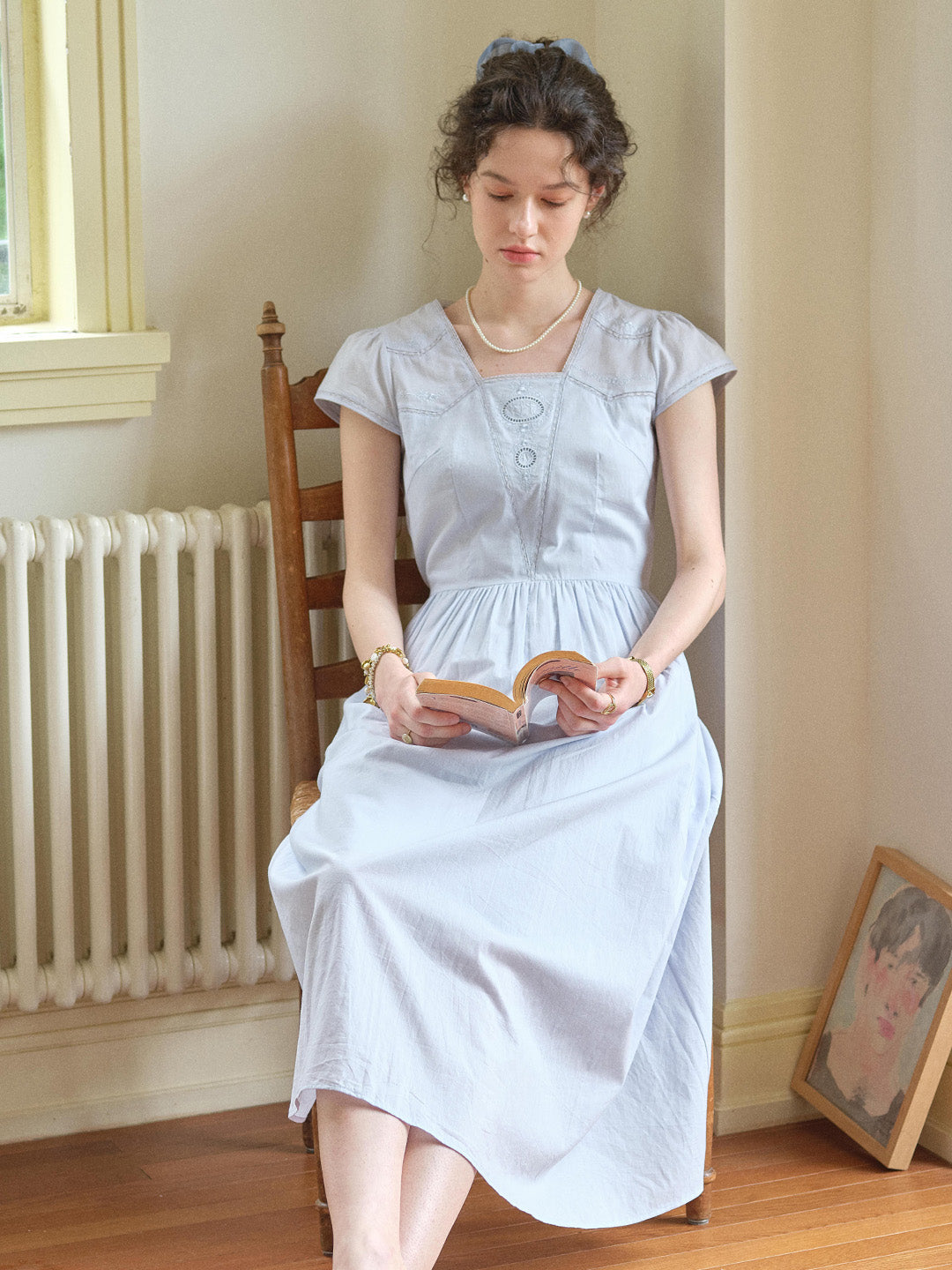 Kaia Square Neck Embroidery Dress