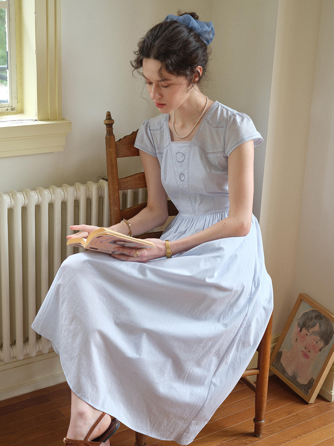 Kaia Square Neck Embroidery Dress