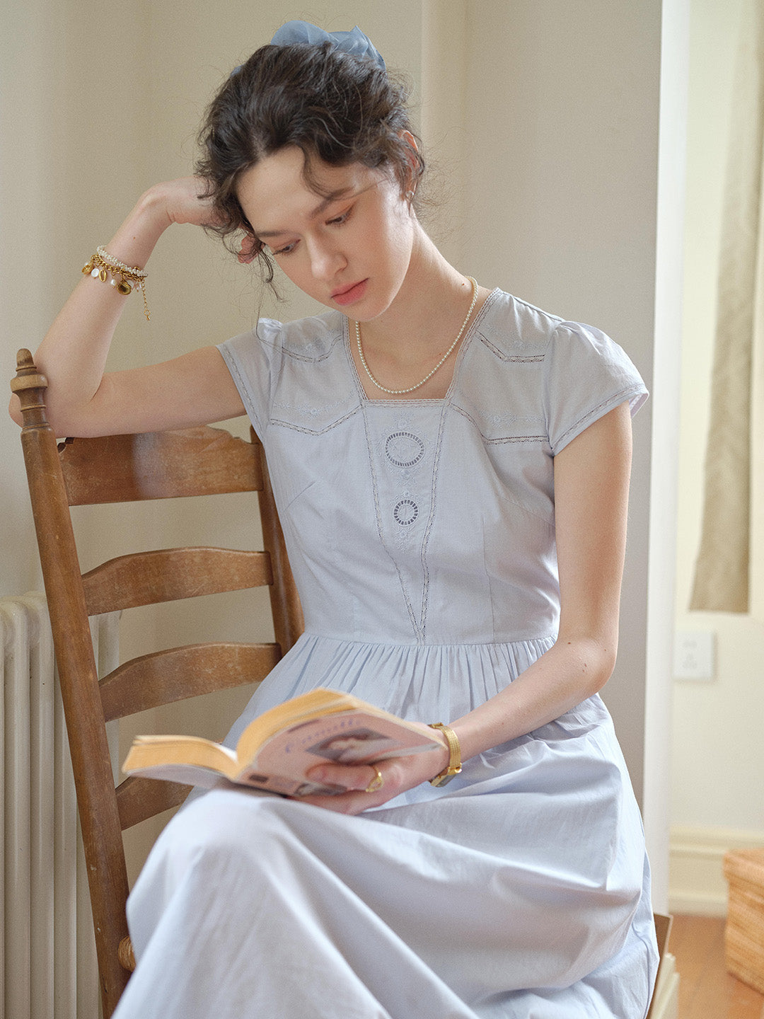 Kaia Square Neck Embroidery Dress