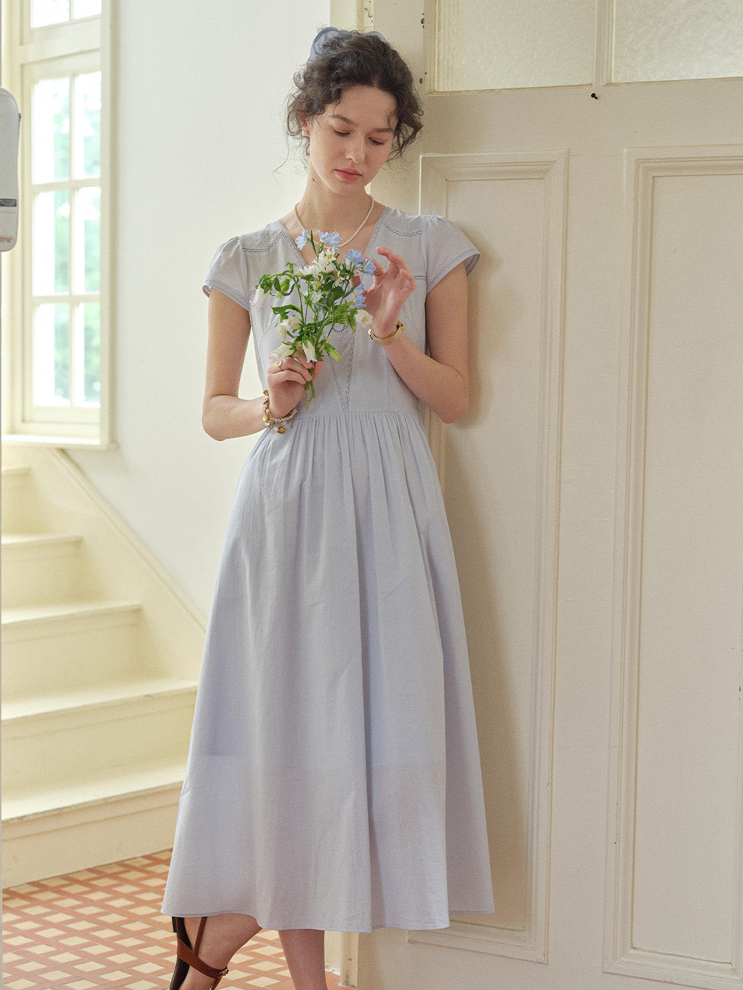 Kaia Square Neck Embroidery Dress
