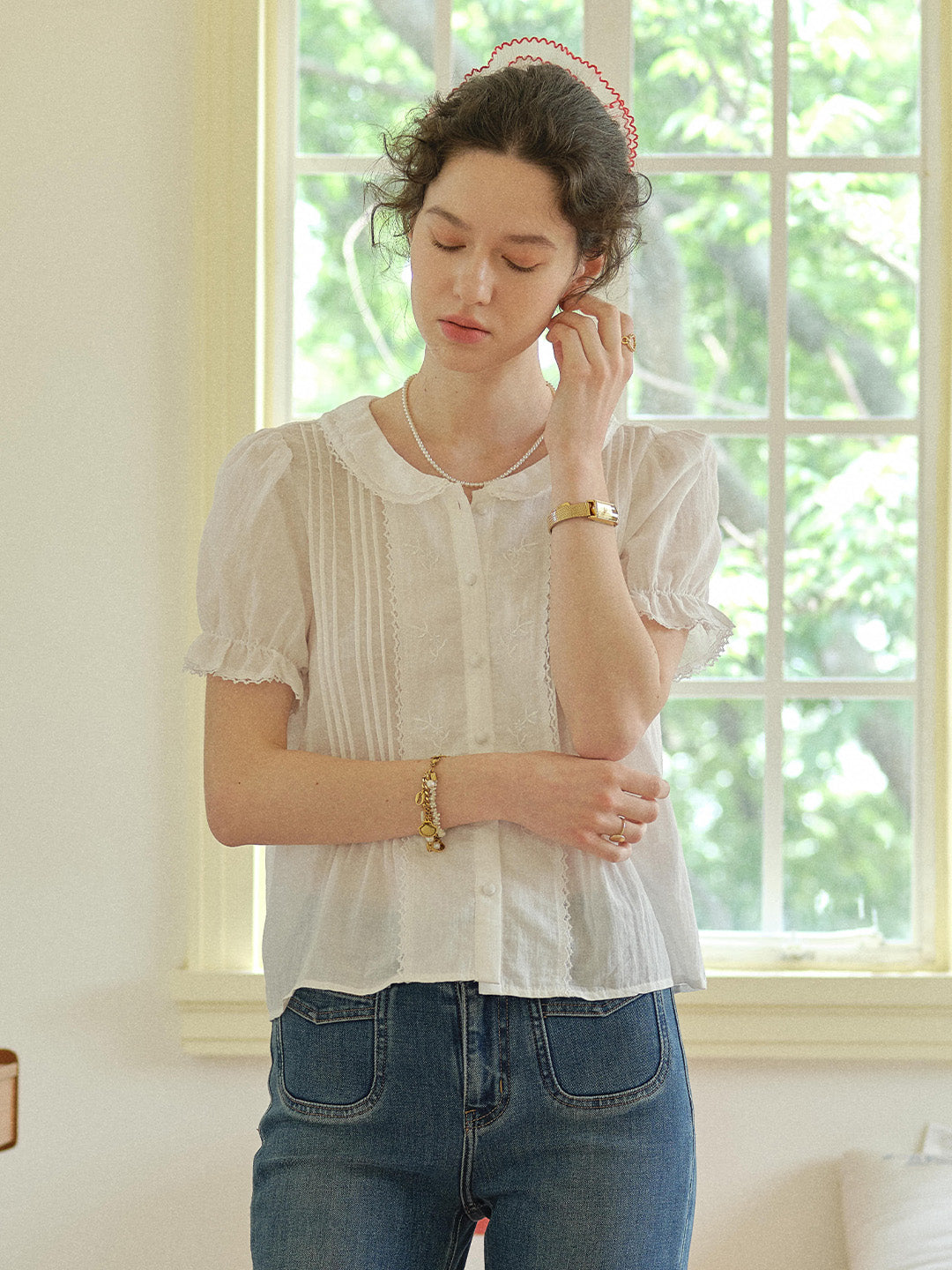 Sophia Peter Pan Collar 100%Cotton Blouse