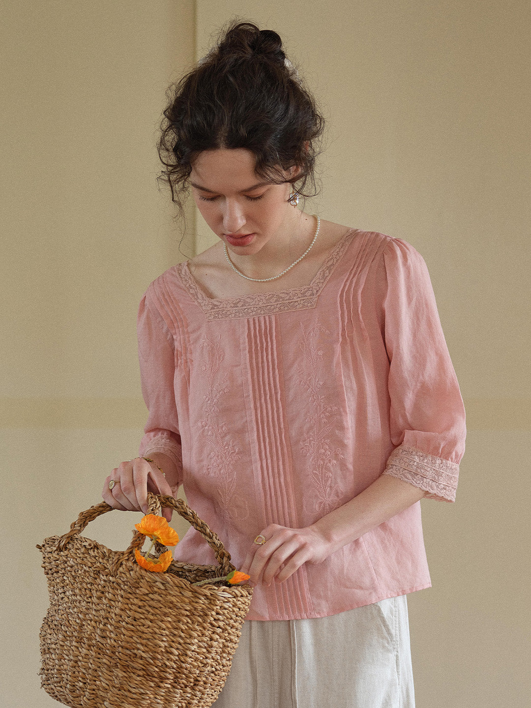 Raina Square Neck Embroidery Blouse